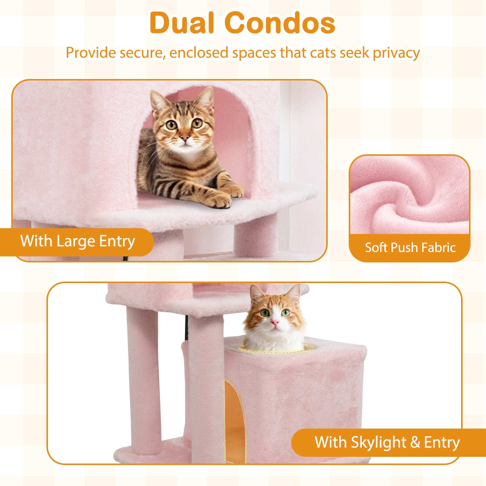 57 Inch Cat Tree with Dual Condos and Hammock and 2 Dangling Balls - Majestic Pet Kingdom