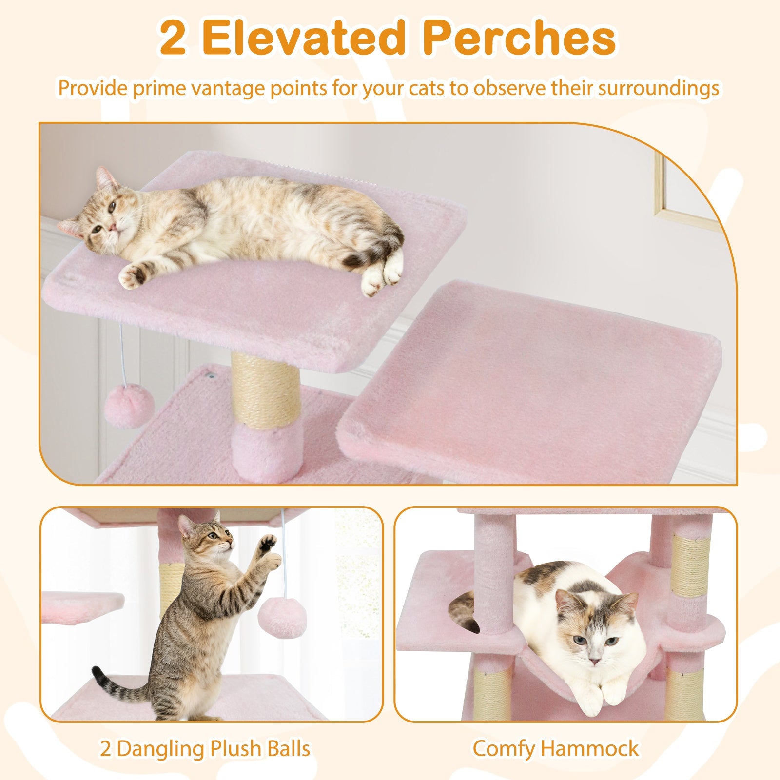 57 Inch Cat Tree with Dual Condos and Hammock and 2 Dangling Balls - Majestic Pet Kingdom