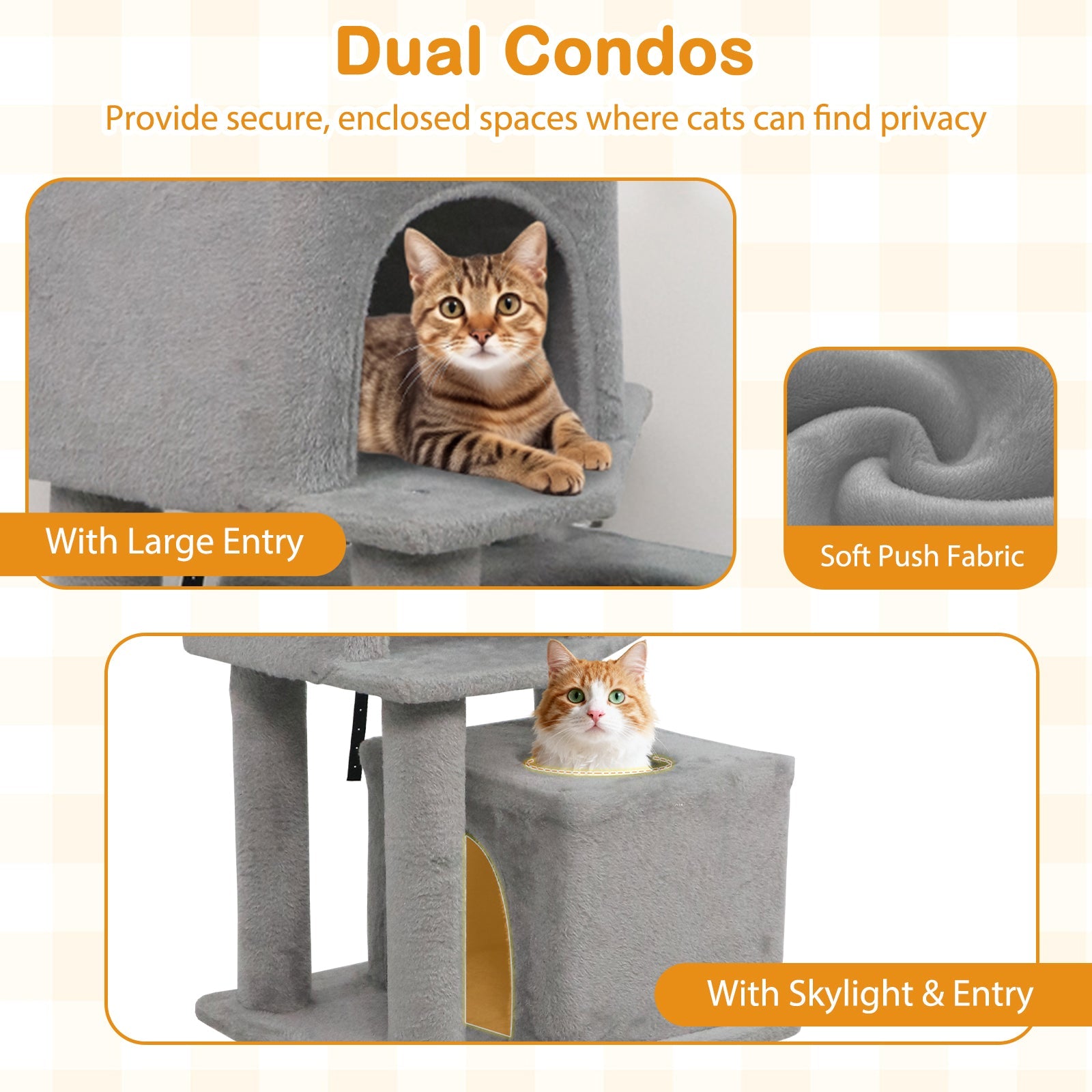 57 Inch Cat Tree with Dual Condos and Hammock and 2 Dangling Balls - Majestic Pet Kingdom
