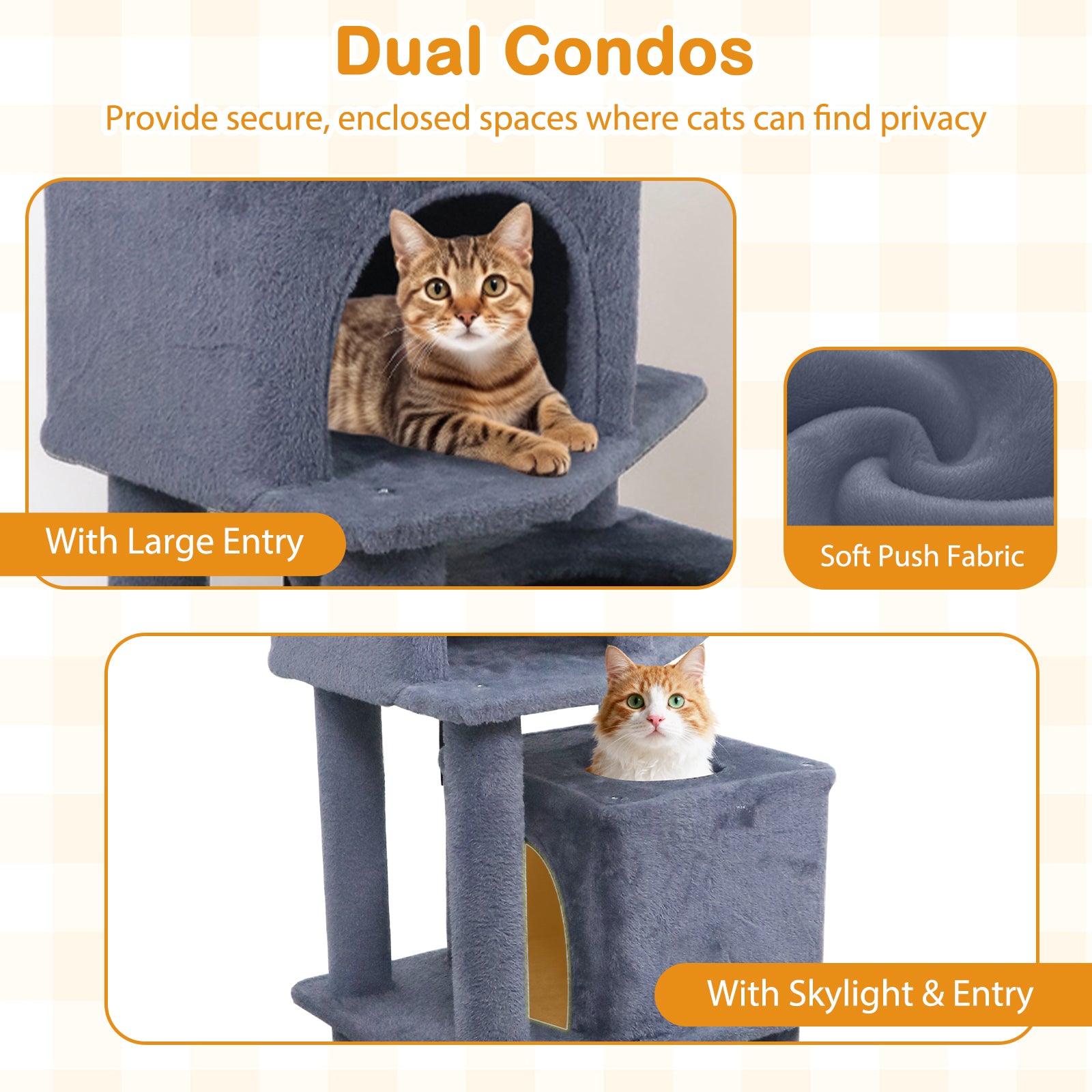 57 Inch Cat Tree with Dual Condos and Hammock and 2 Dangling Balls - Majestic Pet Kingdom