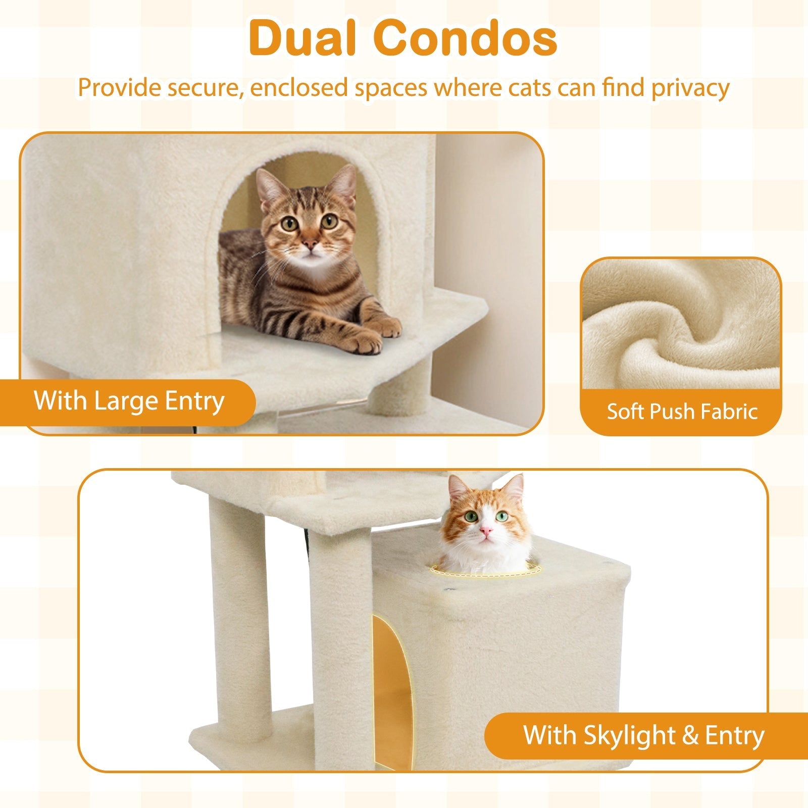 57 Inch Cat Tree with Dual Condos and Hammock and 2 Dangling Balls - Majestic Pet Kingdom