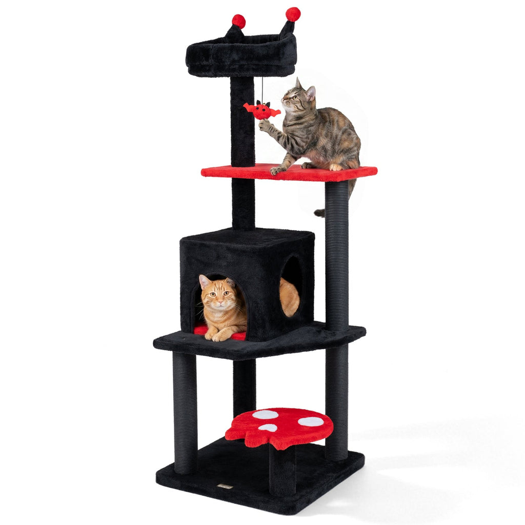 57" Gothic Cat Tower with Padded Perch and Spider Toy | Purrfect Pet Kingdom