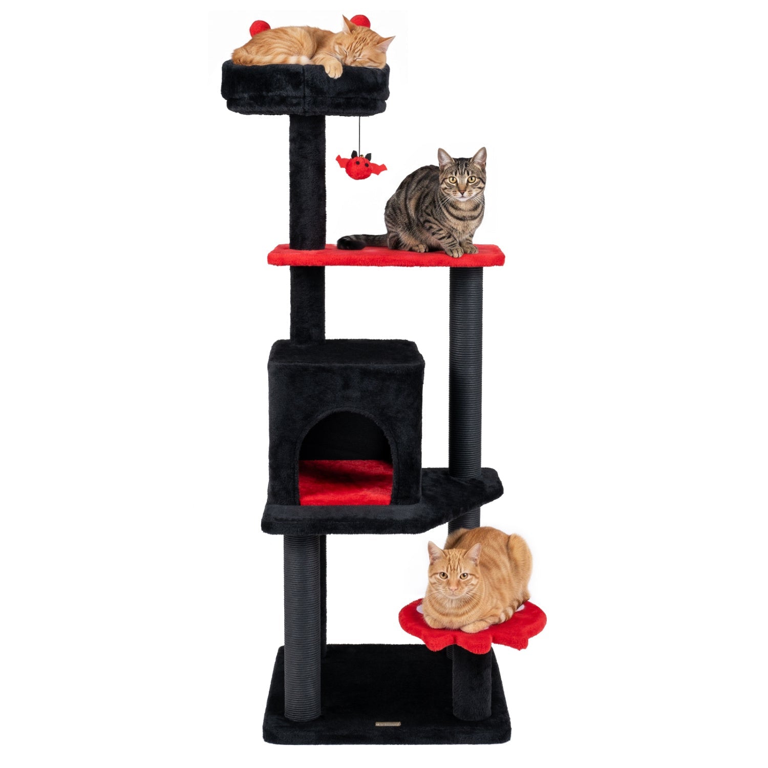 57" Gothic Cat Tower with Padded Perch and Spider Toy - Majestic Pet Kingdom