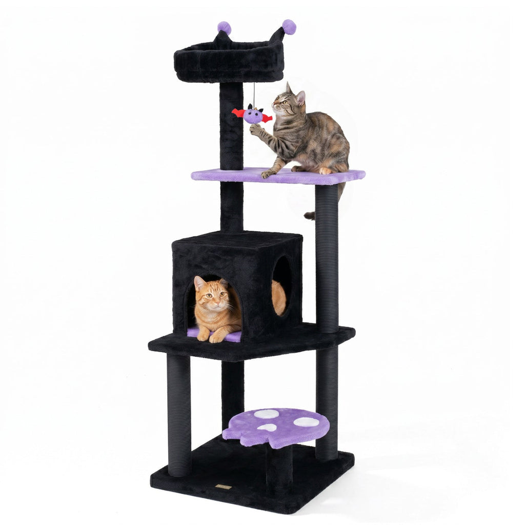 57" Gothic Cat Tower with Padded Perch and Spider Toy | Purrfect Pet Kingdom