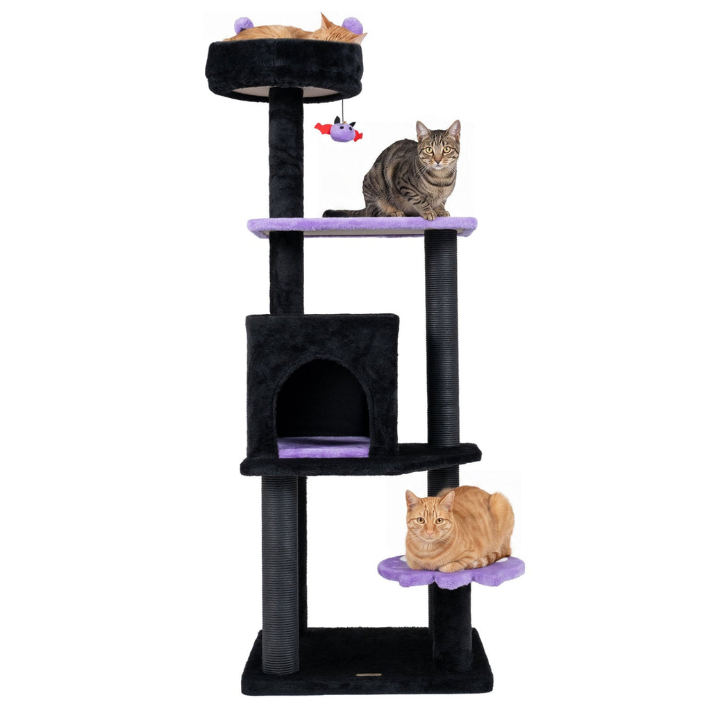 57" Gothic Cat Tower with Padded Perch and Spider Toy - Majestic Pet Kingdom