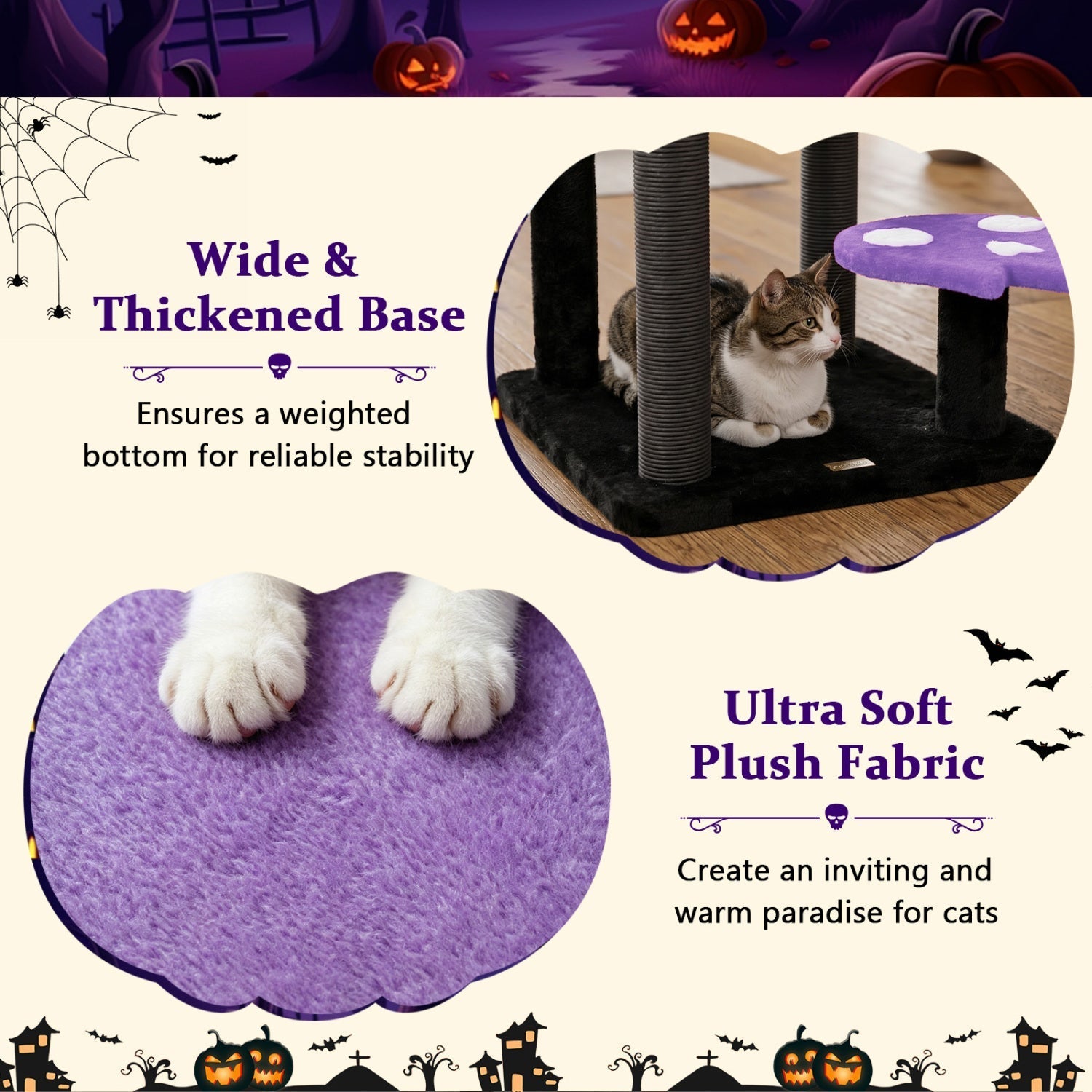 57" Gothic Cat Tower with Padded Perch and Spider Toy | Purrfect Pet Kingdom