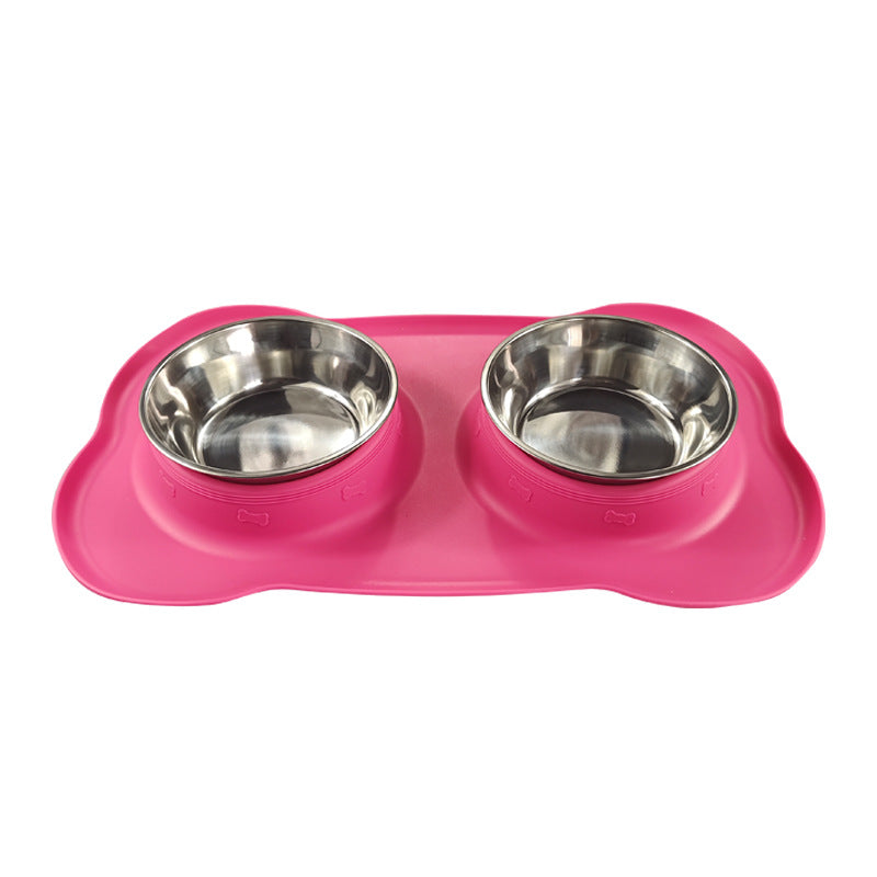 Large Silicone Pet Bowl Double Dog Bowl Stainless Steel - Majestic Pet Kingdom