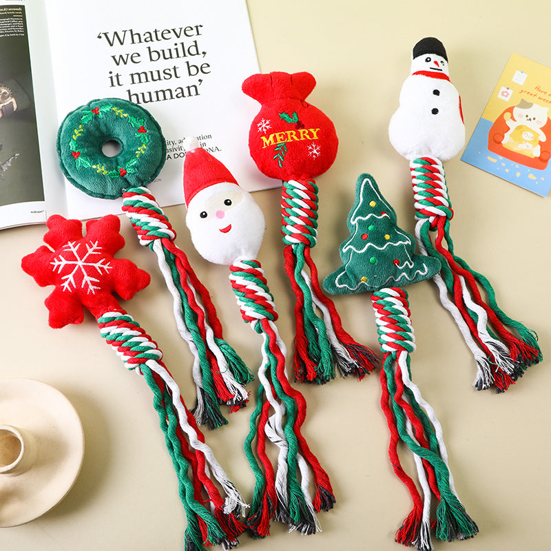 Dog Toy Christmas Cotton Rope Plush Teething Cartoon Charact