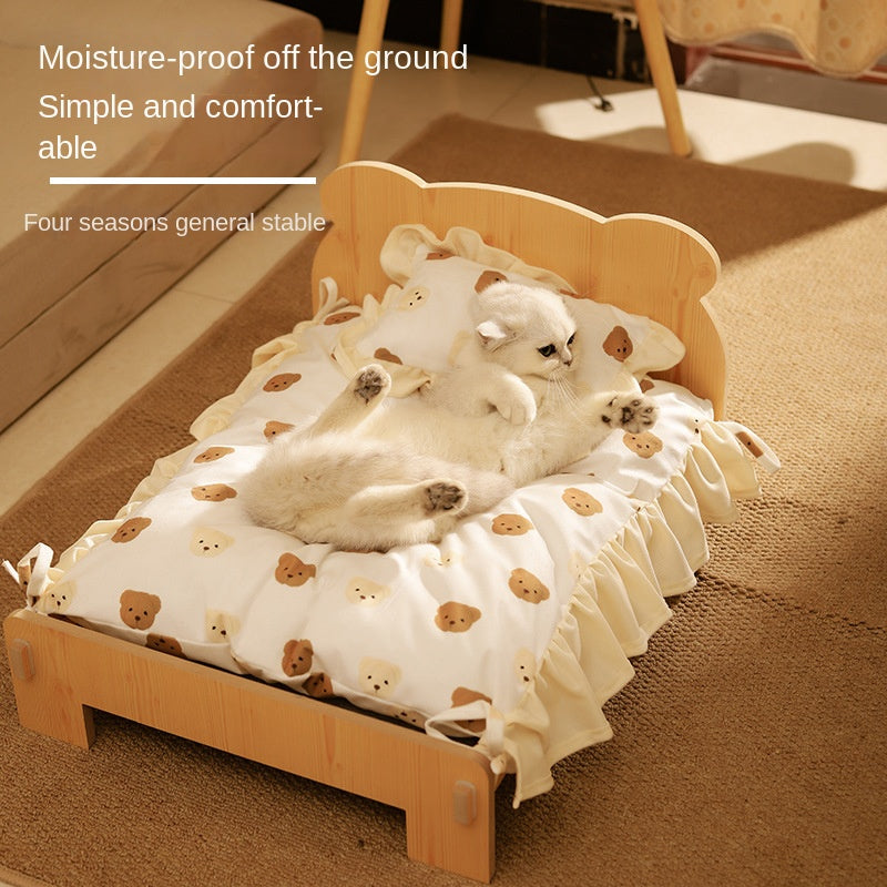 Cat Bed Universal Pet Bed Pet Nest Dog Nest Removable Solid Wood Bed Cute Kitten Princess Bed Pet Supplies - Detail Angle 4 | Majestic Pet Kingdom