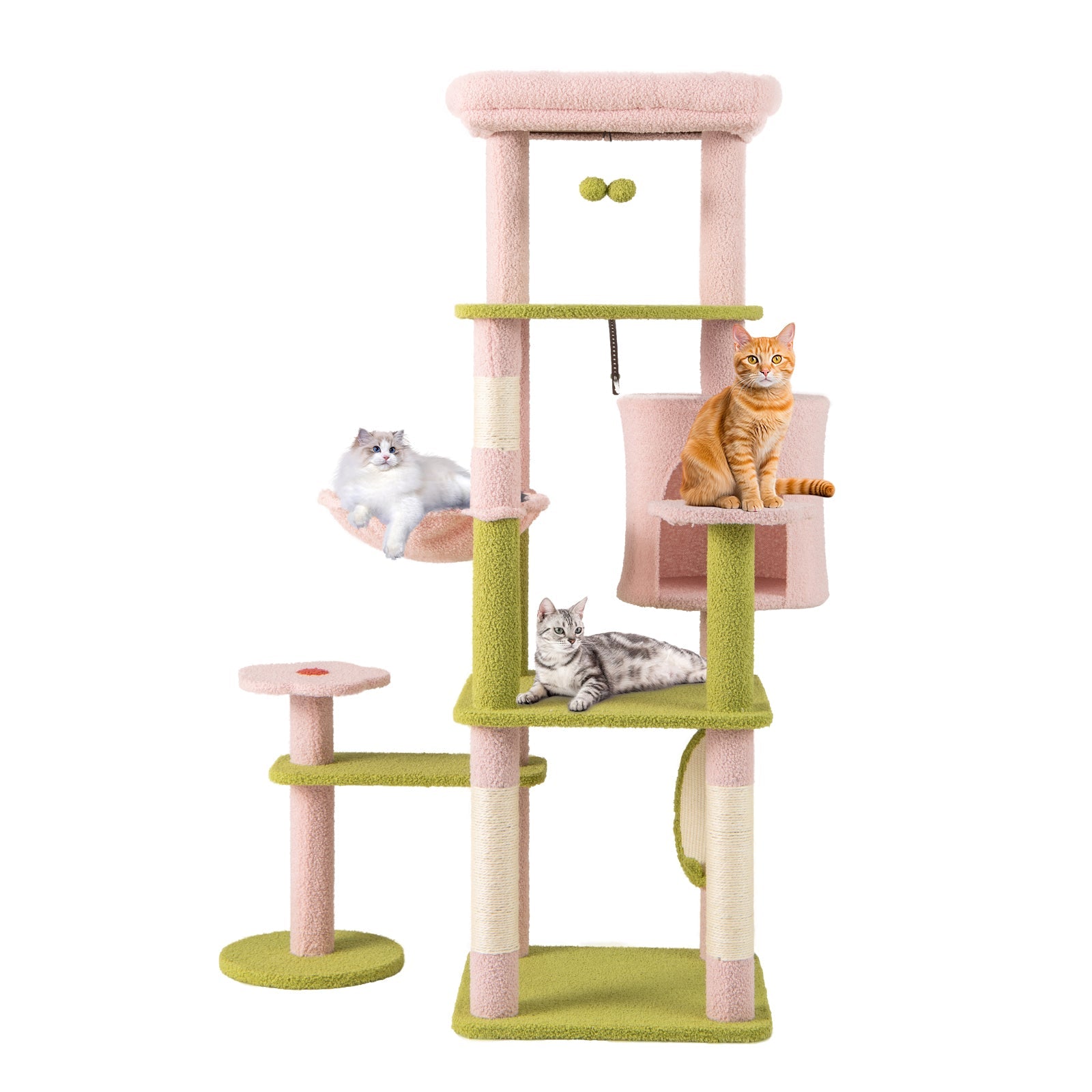 58 Inch Tall Multi-Level Cat Tree Aesthetic Floral Kitten Tower-Pink - Majestic Pet Kingdom