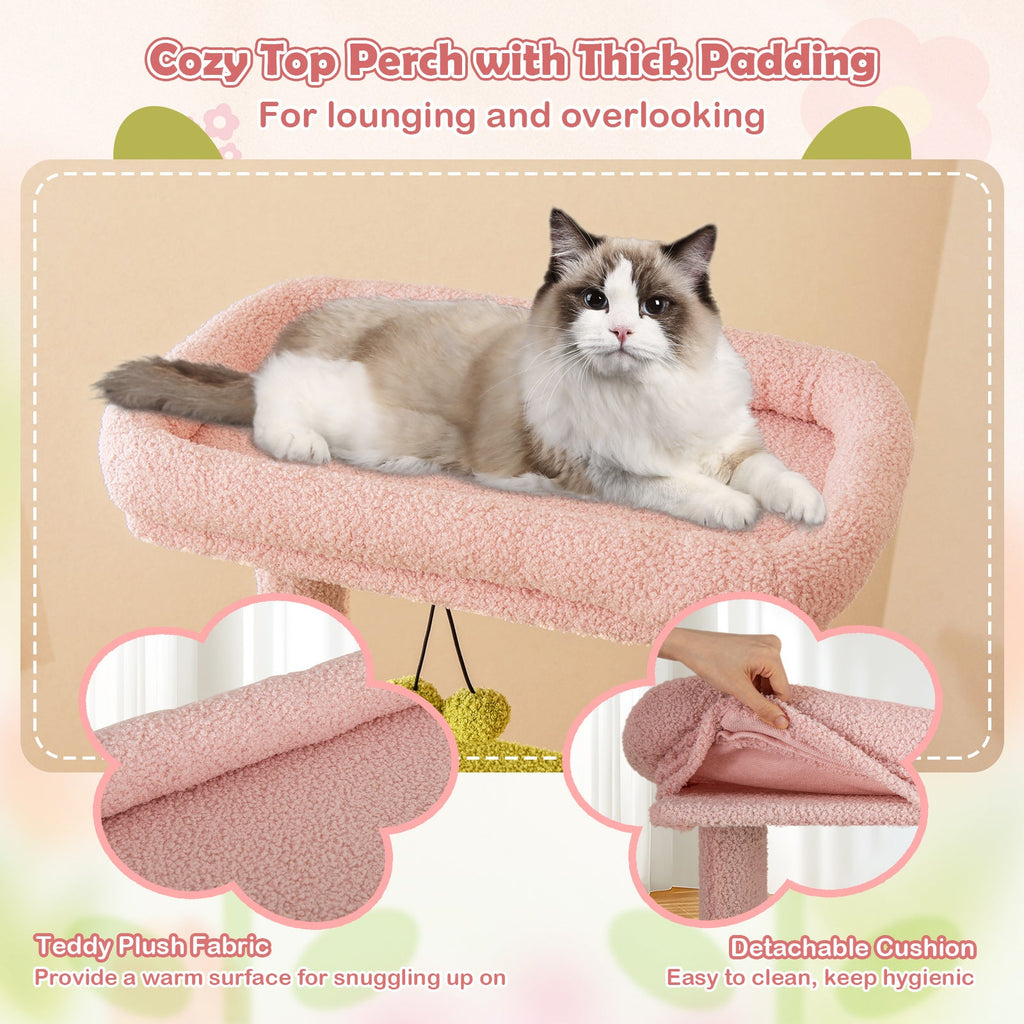 58 Inch Tall Multi-Level Cat Tree Aesthetic Floral Kitten Tower-Pink - Majestic Pet Kingdom