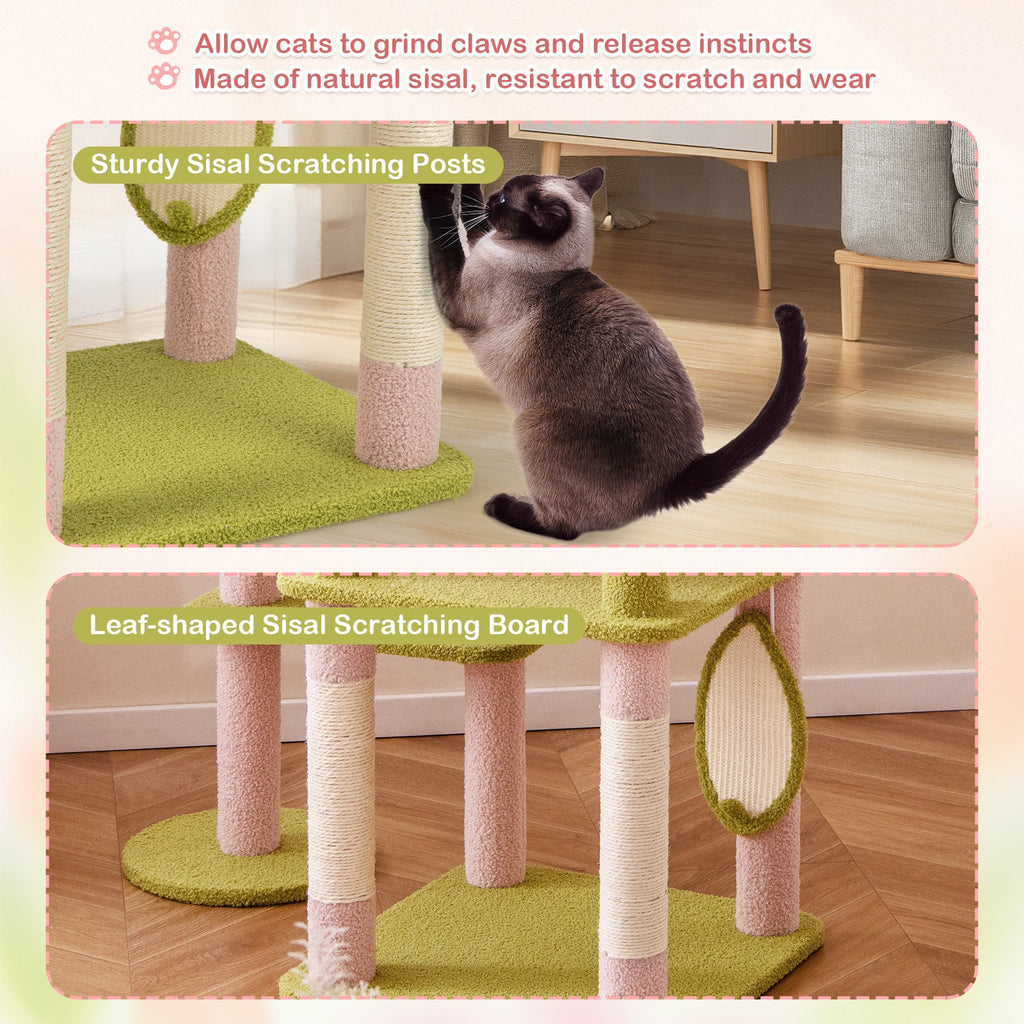 58 Inch Tall Multi-Level Cat Tree Aesthetic Floral Kitten Tower-Pink - Majestic Pet Kingdom