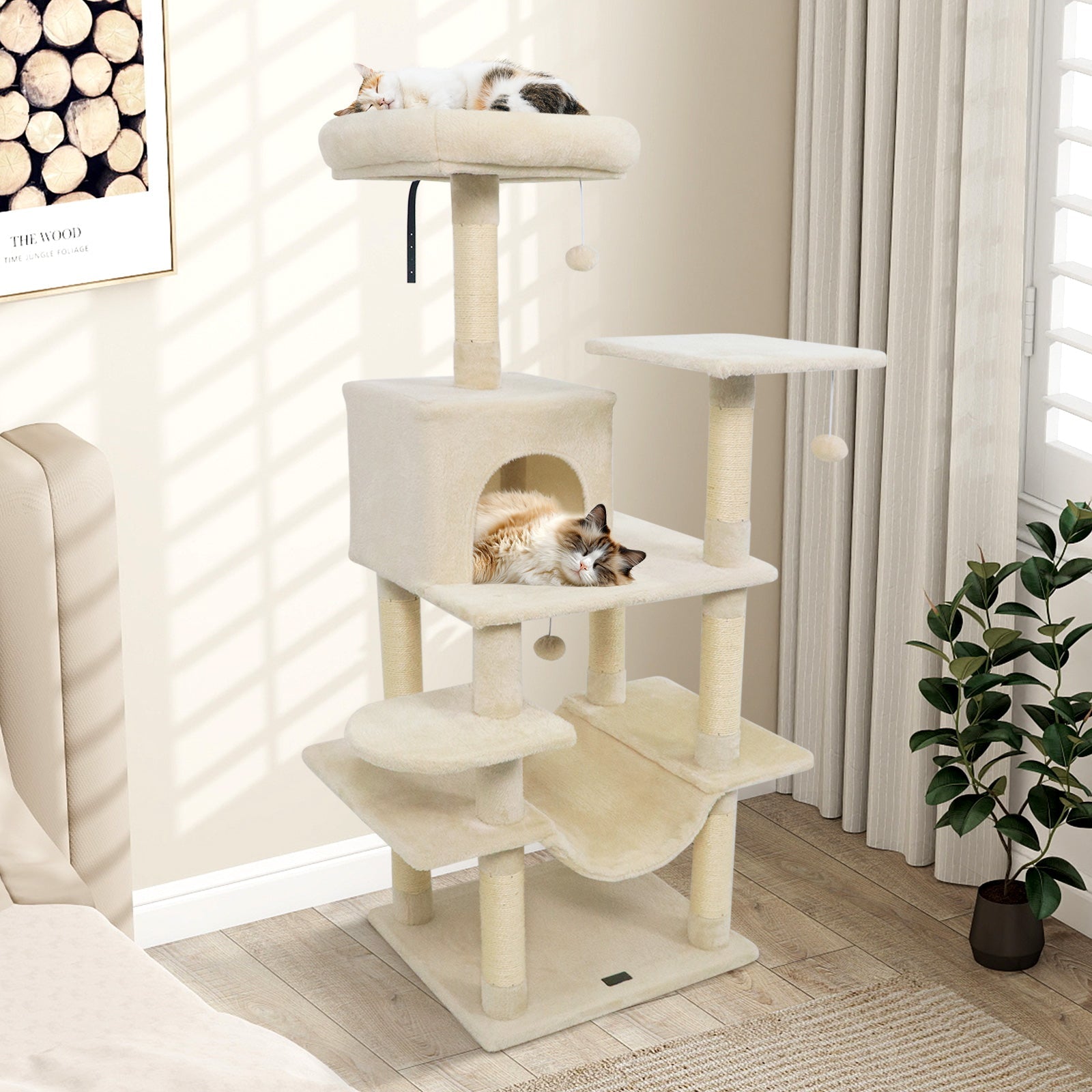 58" Multi-Level Cat Tree Soft Plush Cat Tower with Padded Top Perch - Majestic Pet Kingdom
