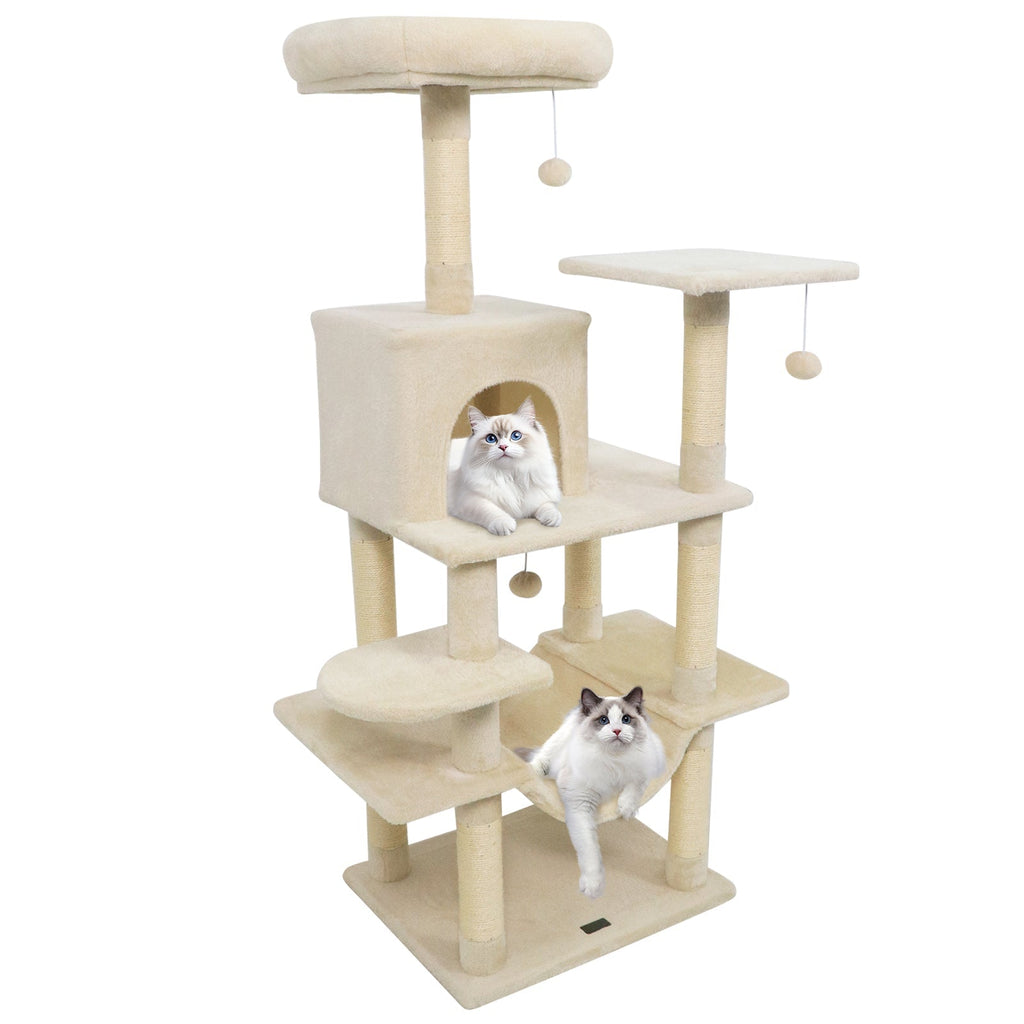 58" Multi-Level Cat Tree Soft Plush Cat Tower with Padded Top Perch - Majestic Pet Kingdom