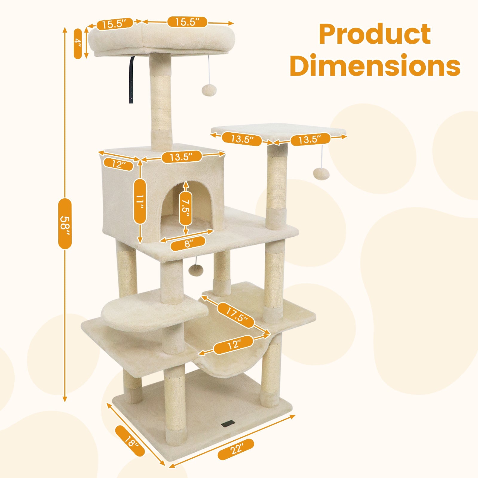 58" Multi-Level Cat Tree Soft Plush Cat Tower with Padded Top Perch - Majestic Pet Kingdom