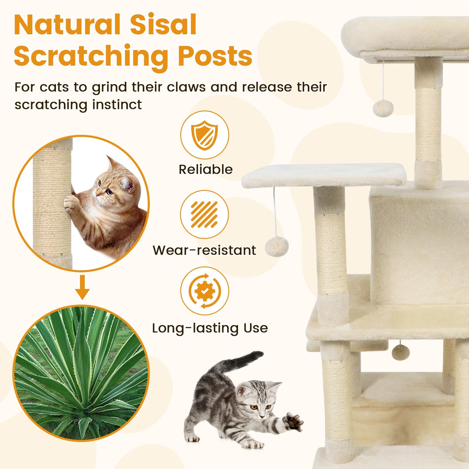 58" Multi-Level Cat Tree Soft Plush Cat Tower with Padded Top Perch - Majestic Pet Kingdom