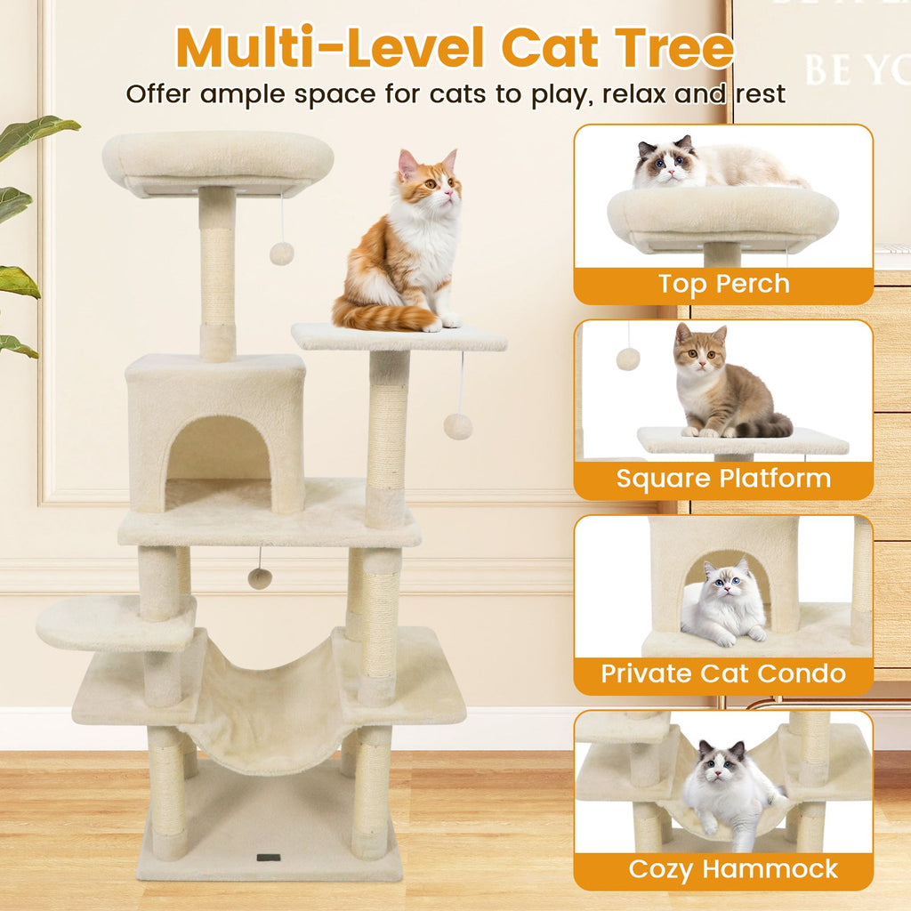 58" Multi-Level Cat Tree Soft Plush Cat Tower with Padded Top Perch - Majestic Pet Kingdom