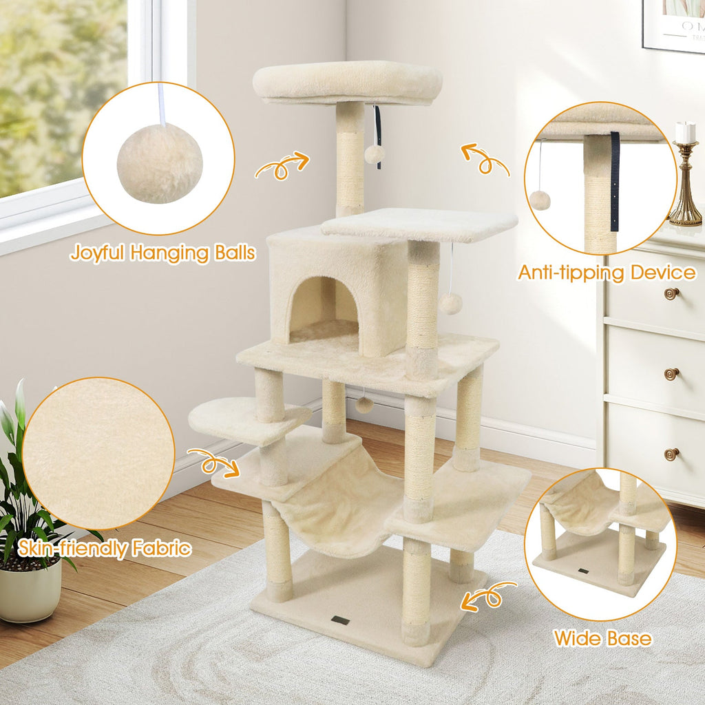 58" Multi-Level Cat Tree Soft Plush Cat Tower with Padded Top Perch - Majestic Pet Kingdom