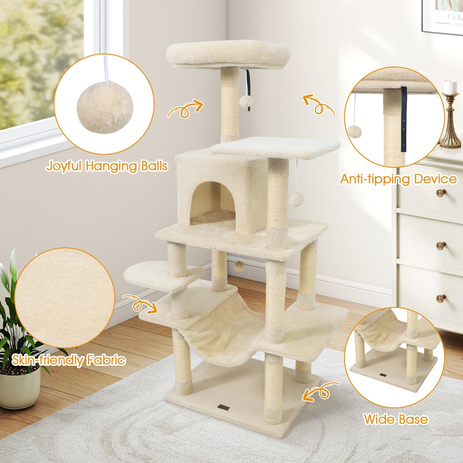 58" Multi-Level Cat Tree Soft Plush Cat Tower with Padded Top Perch - Majestic Pet Kingdom