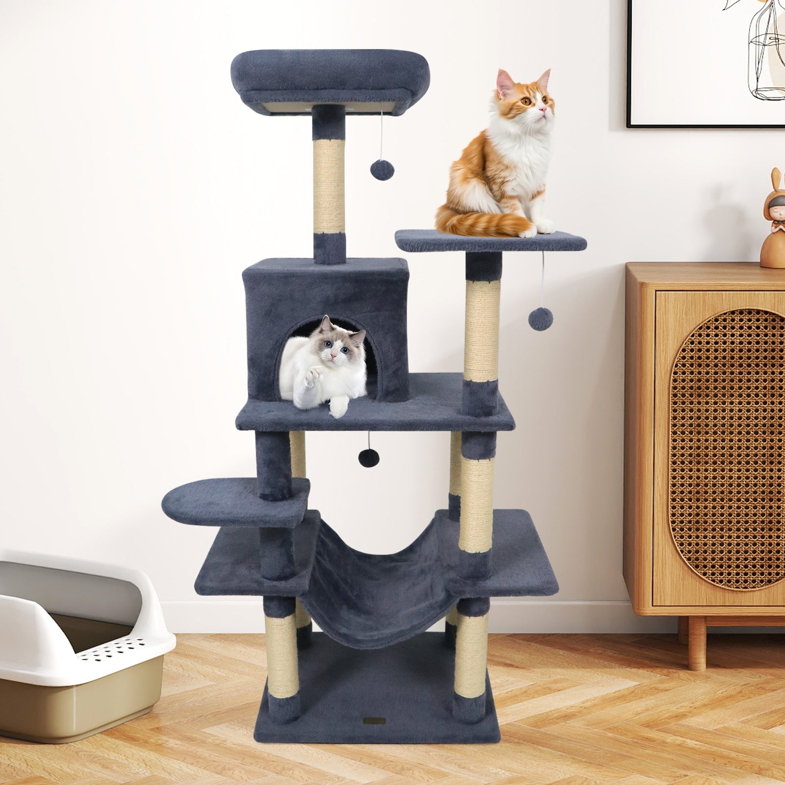 58" Multi-Level Cat Tree Soft Plush Cat Tower with Padded Top Perch - Majestic Pet Kingdom