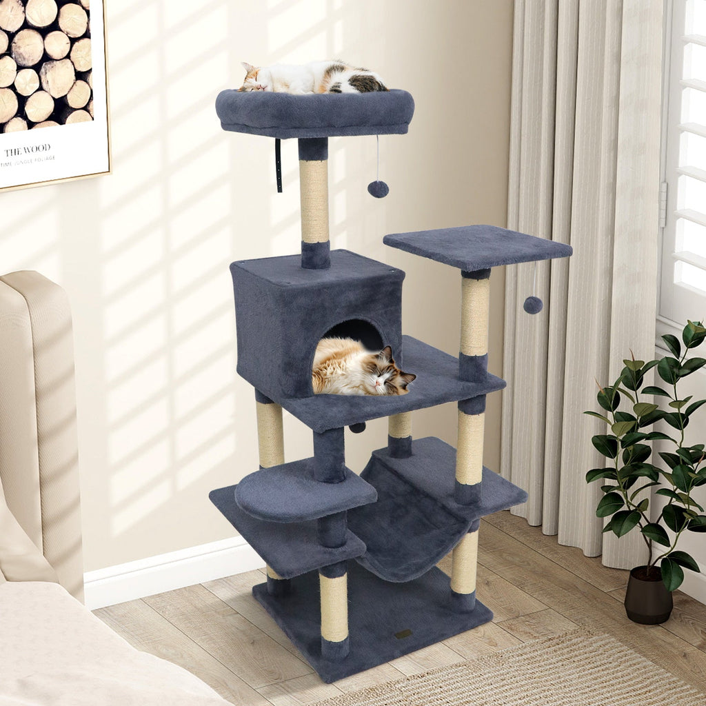 58" Multi-Level Cat Tree Soft Plush Cat Tower with Padded Top Perch - Majestic Pet Kingdom