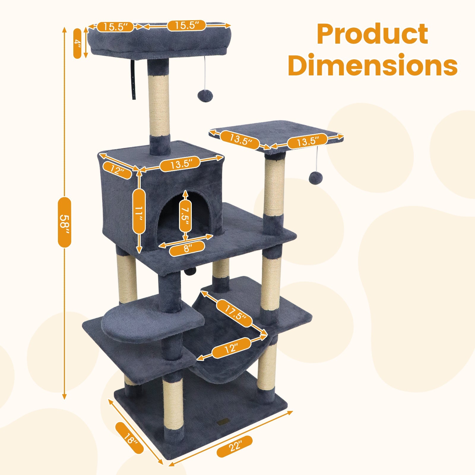 58" Multi-Level Cat Tree Soft Plush Cat Tower with Padded Top Perch - Majestic Pet Kingdom