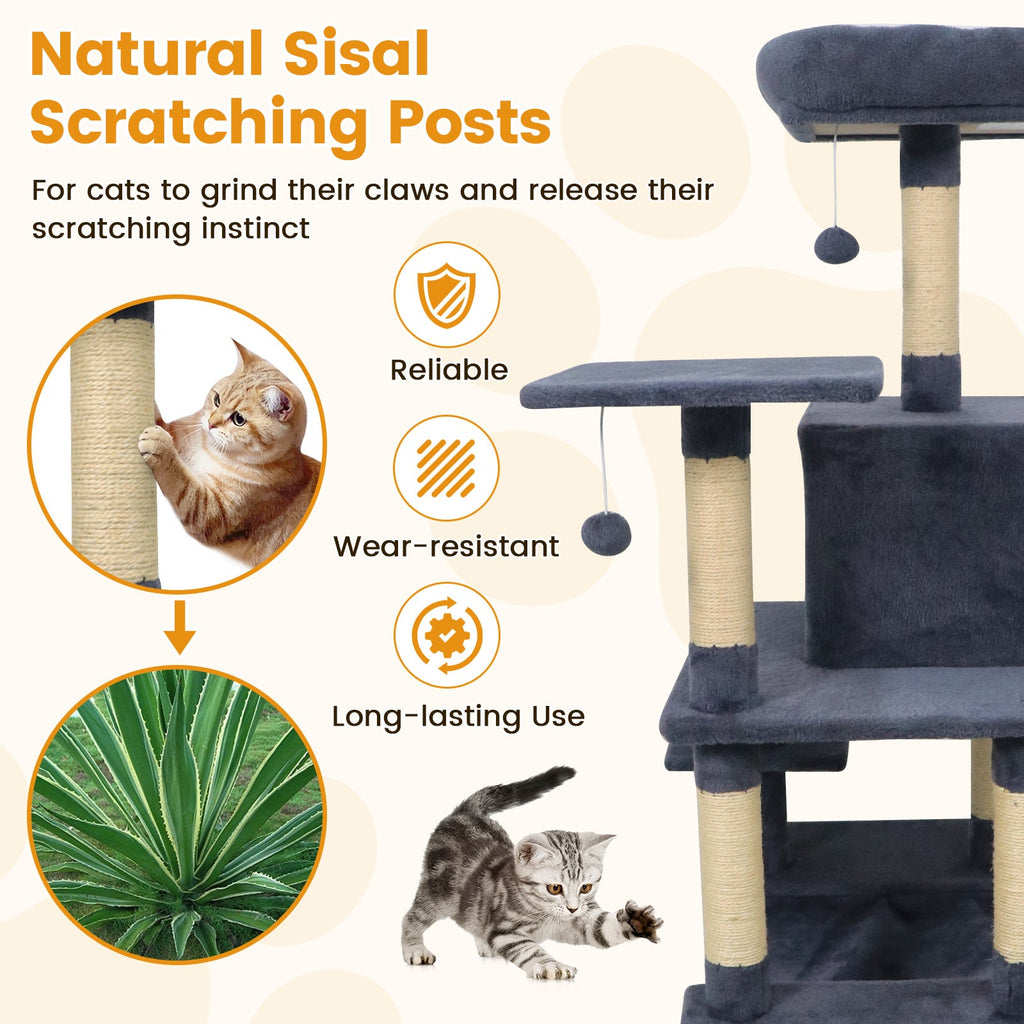 58" Multi-Level Cat Tree Soft Plush Cat Tower with Padded Top Perch - Majestic Pet Kingdom