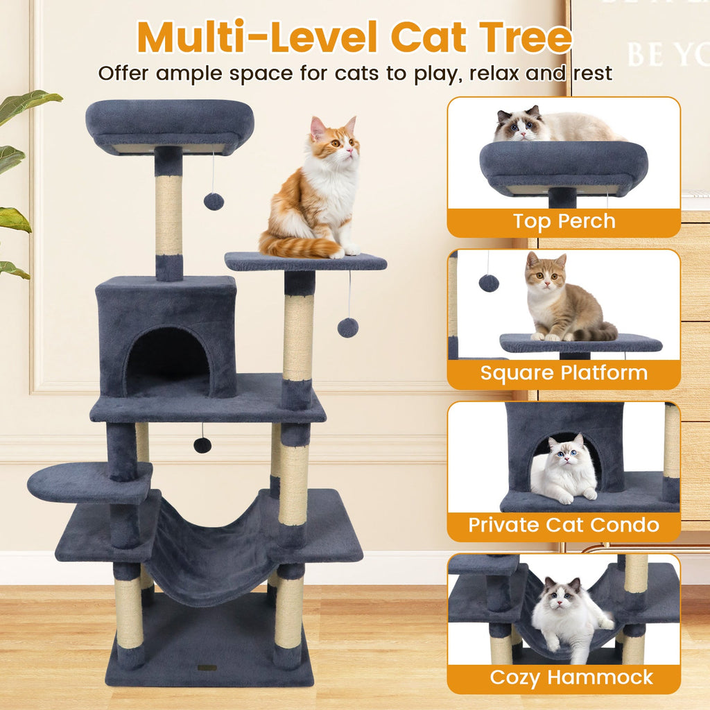58" Multi-Level Cat Tree Soft Plush Cat Tower with Padded Top Perch - Majestic Pet Kingdom