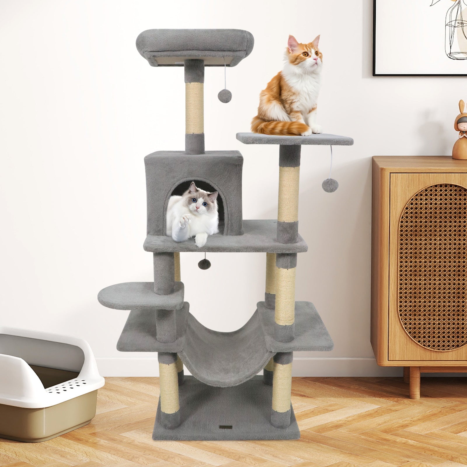 58" Multi-Level Cat Tree Soft Plush Cat Tower with Padded Top Perch - Majestic Pet Kingdom
