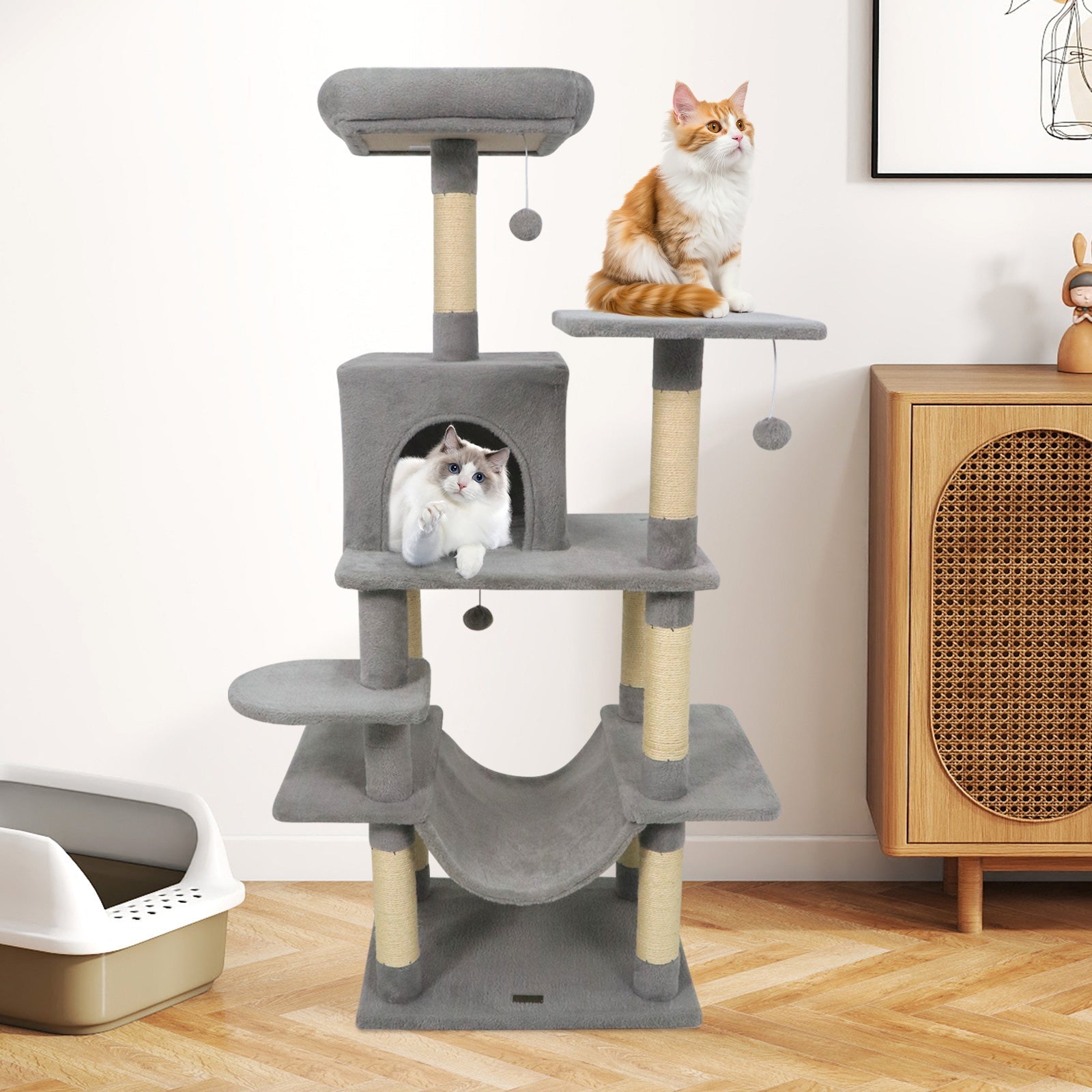 58" Multi-Level Cat Tree Soft Plush Cat Tower with Padded Top Perch - Majestic Pet Kingdom