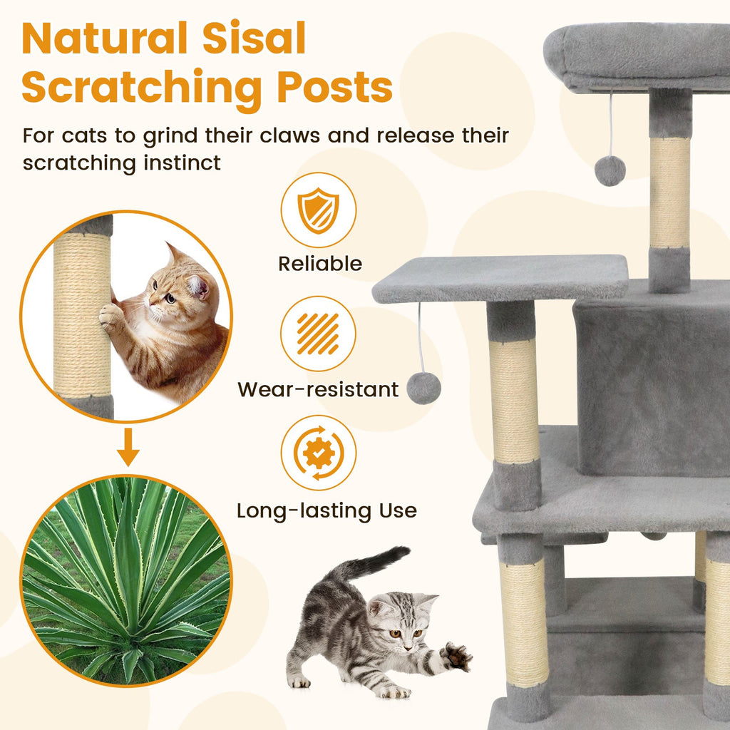 58" Multi-Level Cat Tree Soft Plush Cat Tower with Padded Top Perch - Majestic Pet Kingdom