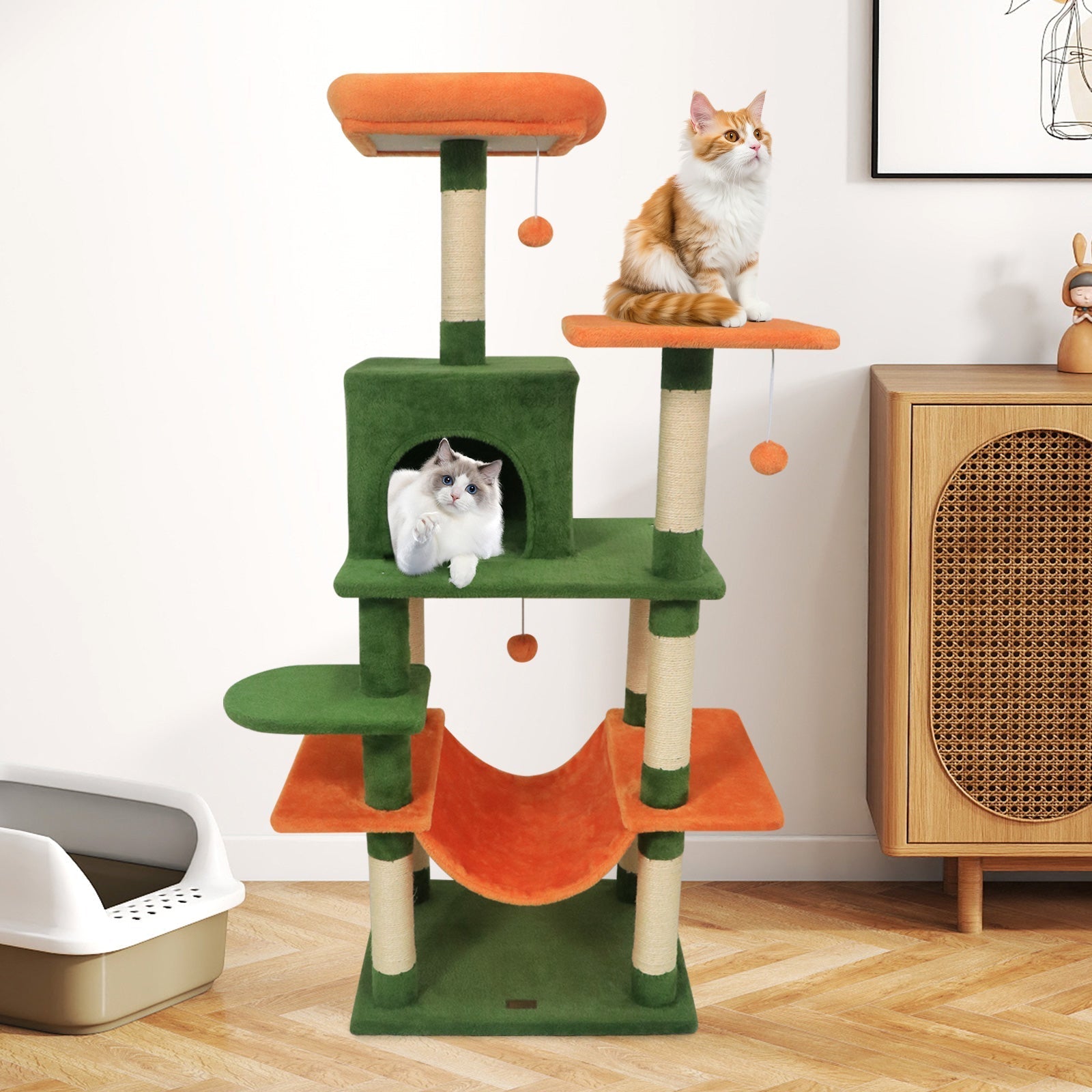 58" Multi-Level Cat Tree Soft Plush Cat Tower with Padded Top Perch - Majestic Pet Kingdom