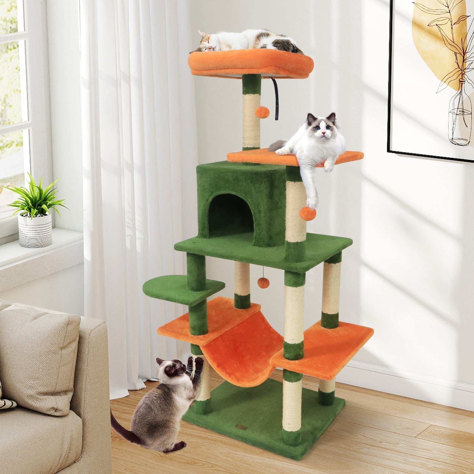 58" Multi-Level Cat Tree Soft Plush Cat Tower with Padded Top Perch - Majestic Pet Kingdom