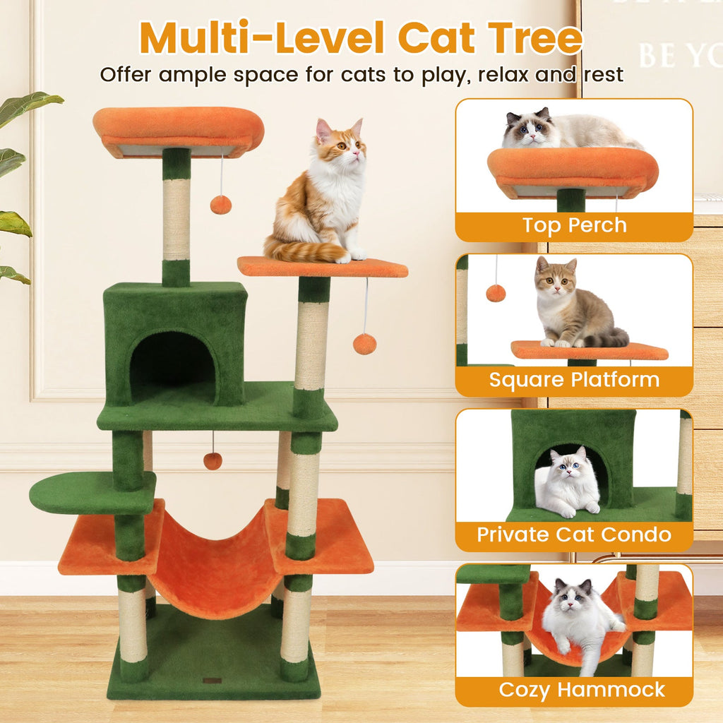 58" Multi-Level Cat Tree Soft Plush Cat Tower with Padded Top Perch - Majestic Pet Kingdom