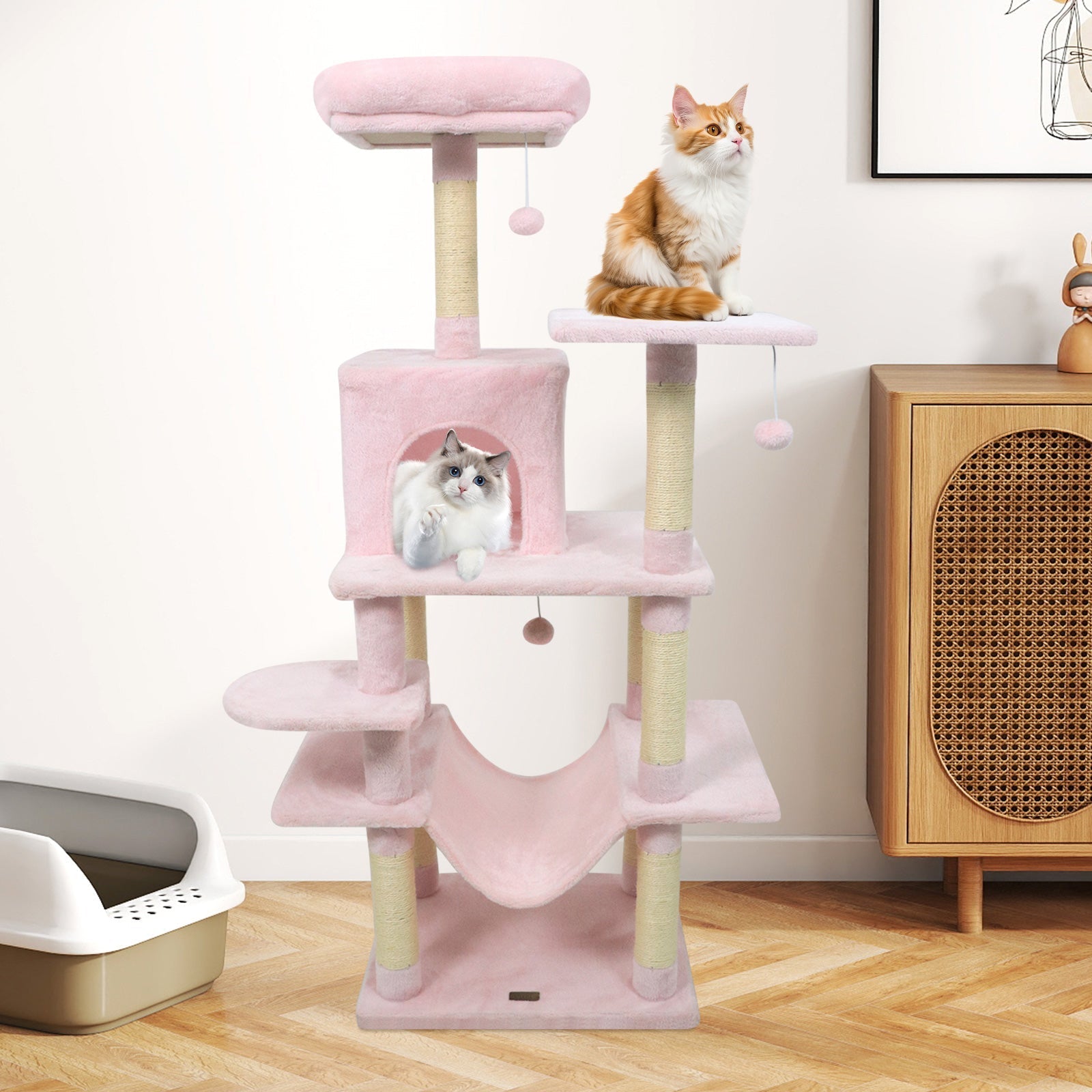 58" Multi-Level Cat Tree Soft Plush Cat Tower with Padded Top Perch - Majestic Pet Kingdom