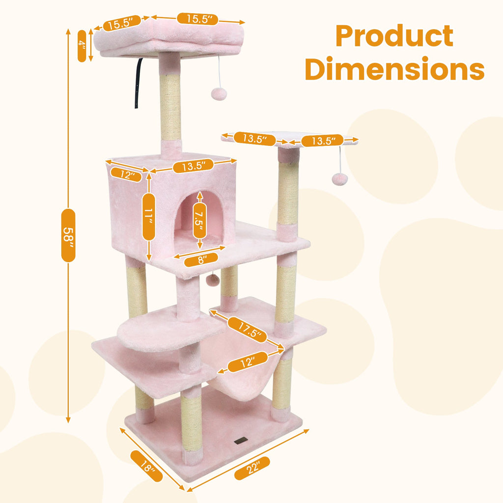 58" Multi-Level Cat Tree Soft Plush Cat Tower with Padded Top Perch - Majestic Pet Kingdom