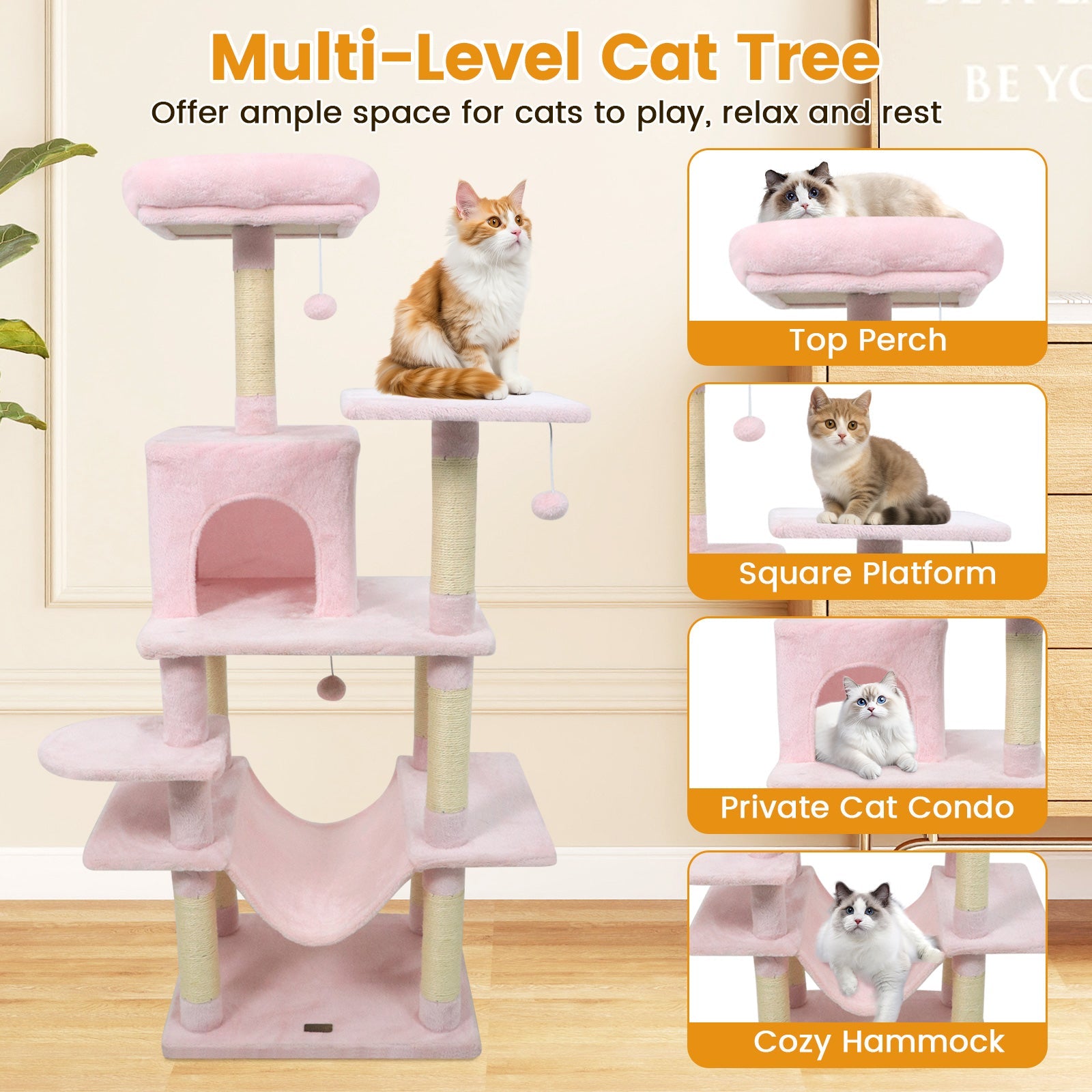 58" Multi-Level Cat Tree Soft Plush Cat Tower with Padded Top Perch - Majestic Pet Kingdom