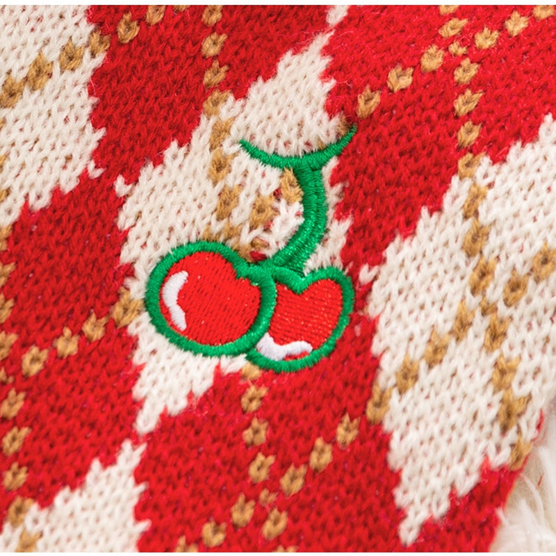 Thick And Warm Diamond-shaped Embroidered Cherry Small Flying Sleeve Sweaters For Dogs In Autumn And Winter, As Well As Pet Clothes For Small And Medium-sized Dogs And Cats