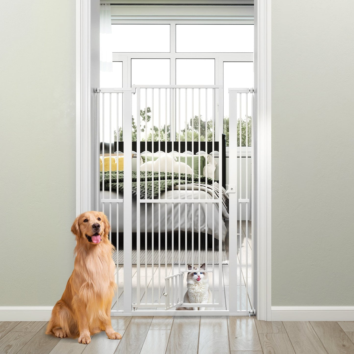 59‚Äù Extra Tall Pet Gate Heavy-Duty Metal Cat Gate with Wide Opening-White | Purrfect Pet Kingdom
