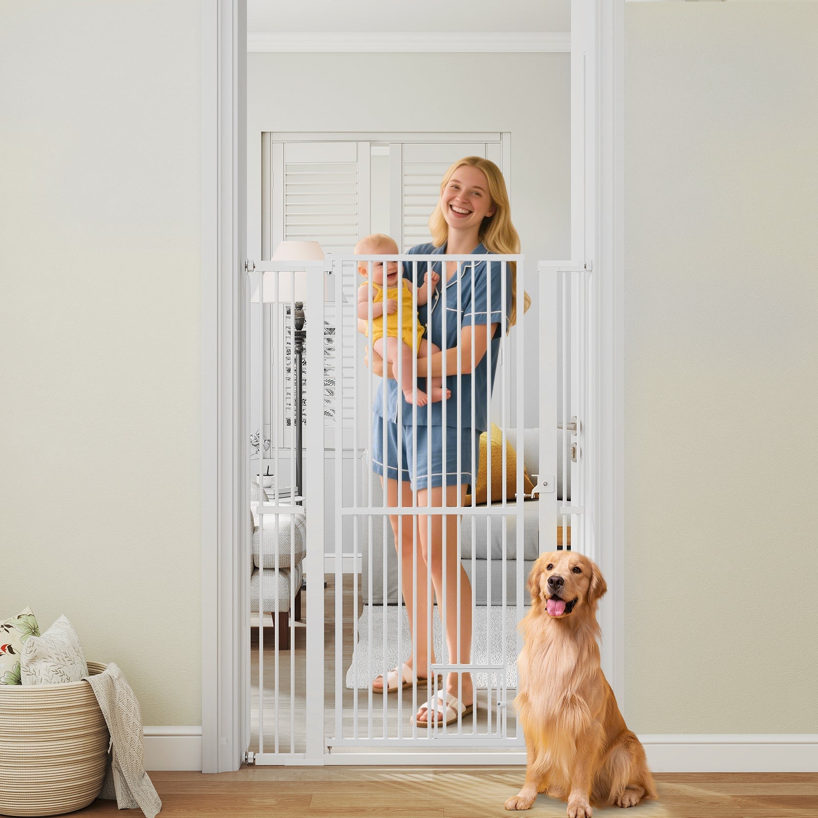 59‚Äù Extra Tall Pet Gate Heavy-Duty Metal Cat Gate with Wide Opening-White | Purrfect Pet Kingdom