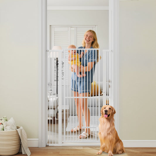 Extra Tall Pet Gate 59-Inch Metal Safety Fence Wide Door - Detail Angle 2 | Majestic Pet Kingdom