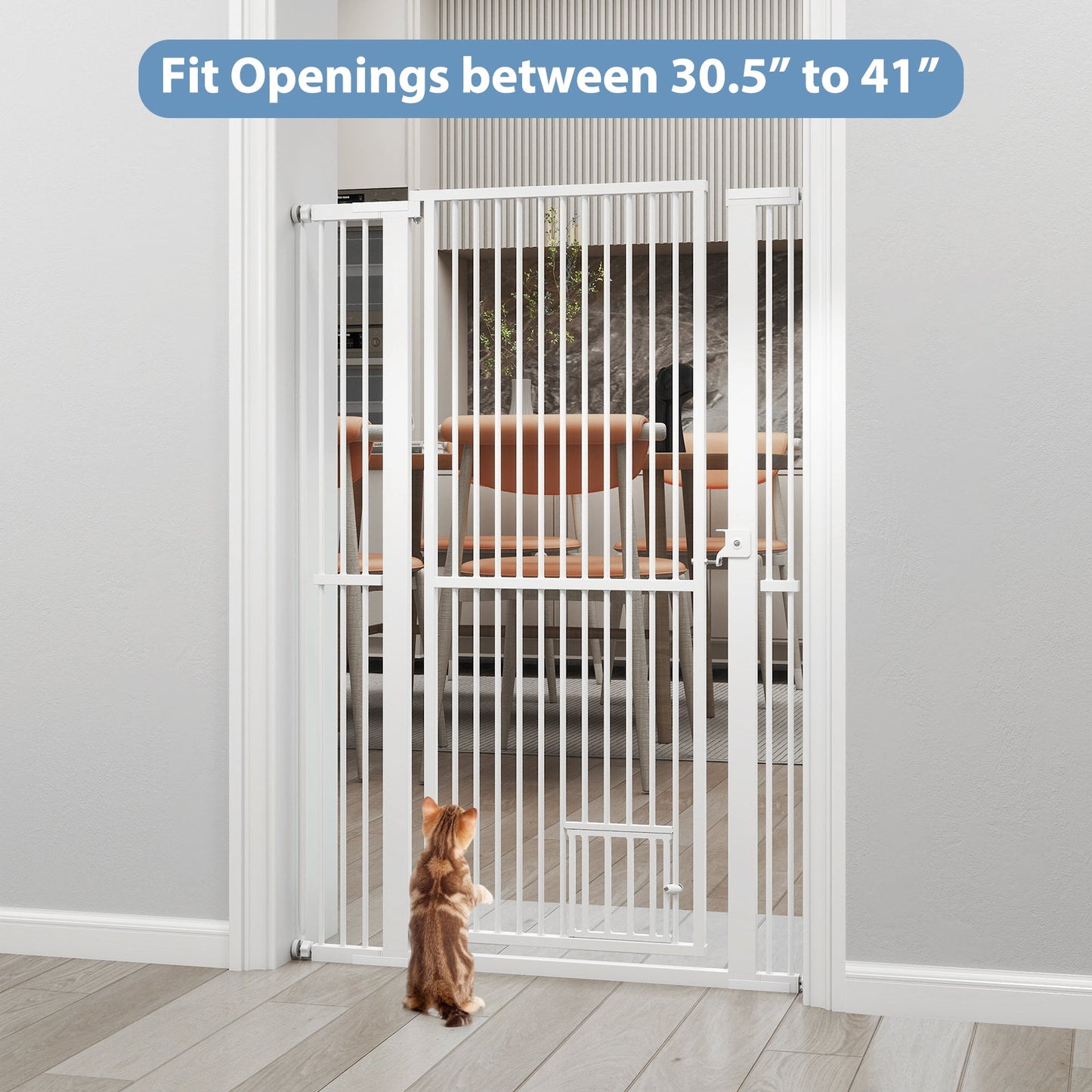 59‚Äù Extra Tall Pet Gate Heavy-Duty Metal Cat Gate with Wide Opening-White | Purrfect Pet Kingdom