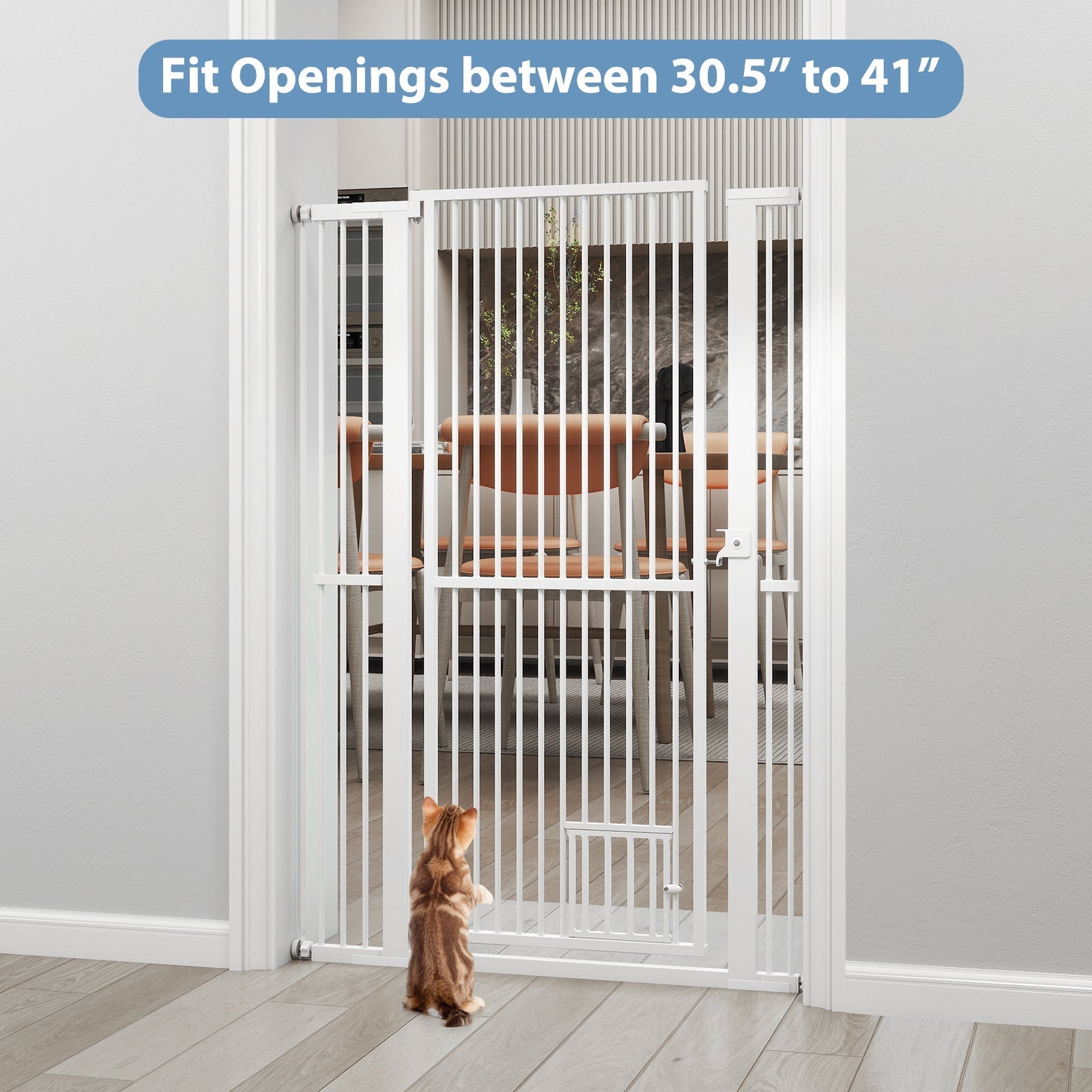 59‚Äù Extra Tall Pet Gate Heavy-Duty Metal Cat Gate with Wide Opening-White | Purrfect Pet Kingdom