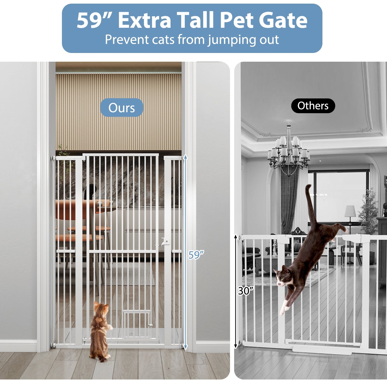 59‚Äù Extra Tall Pet Gate Heavy-Duty Metal Cat Gate with Wide Opening-White | Purrfect Pet Kingdom