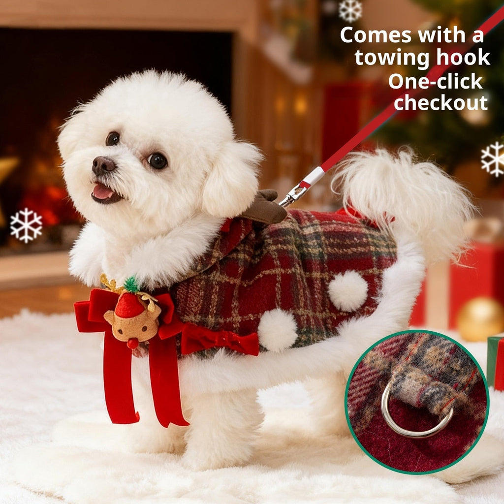 Plaid Christmas Pet Cloak With Fleece Lining - Majestic Pet Kingdom