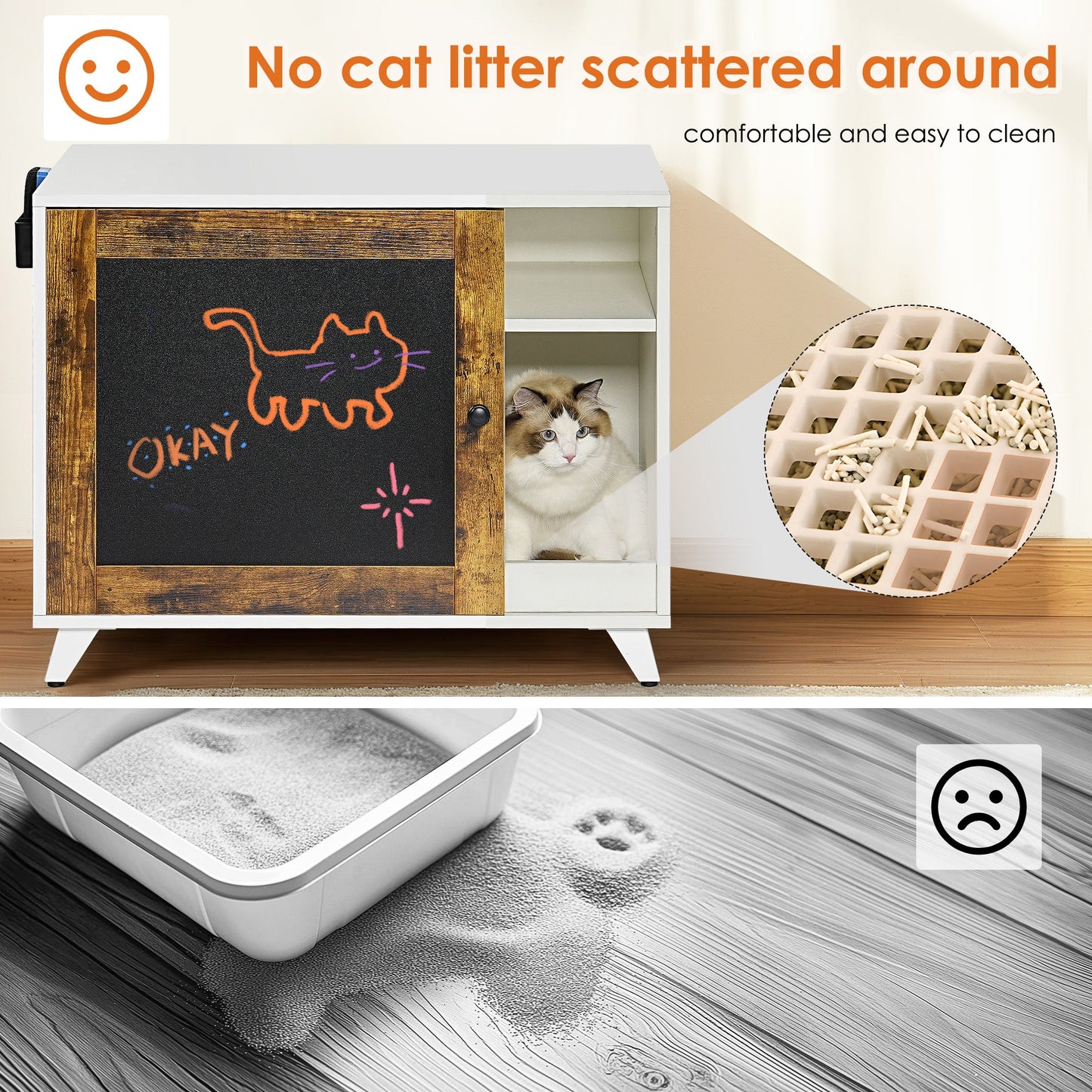 Hidden Cat Litter Box Enclosure - Furniture with Scratch Pad