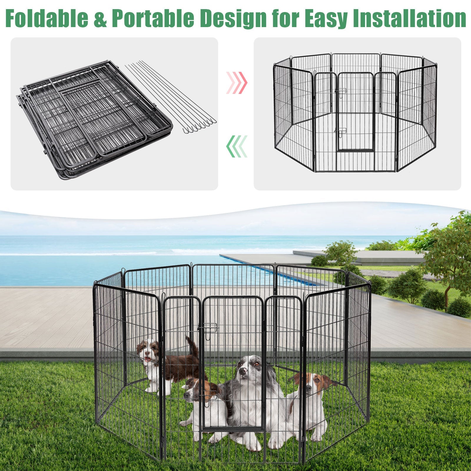 8 Metal Panel Heavy Duty Pet Playpen Dog Fence with Door-48 inches - Majestic Pet Kingdom