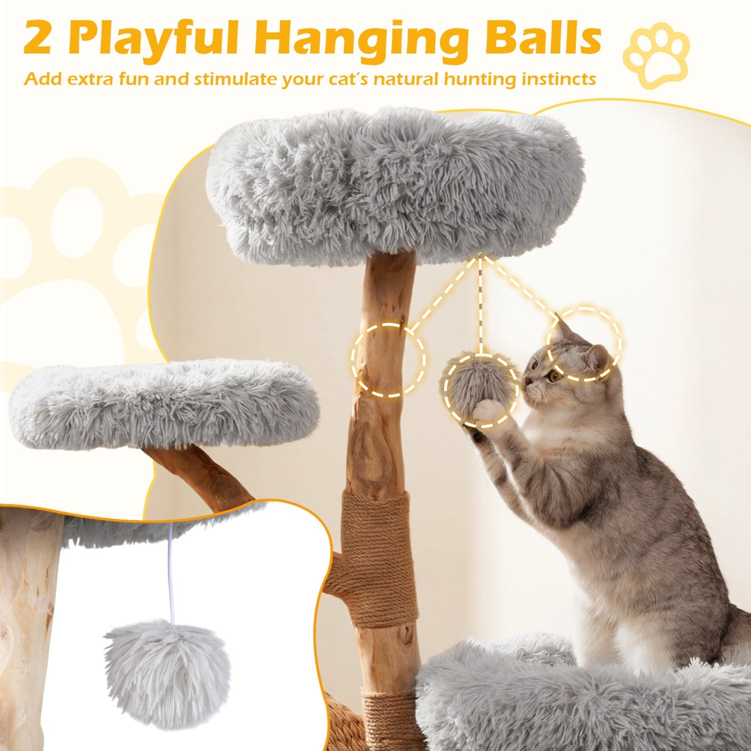 5-Tier Wooden Cat Tree with Woven Condo Plush Perches Jute Posts & Balls - Majestic Pet Kingdom