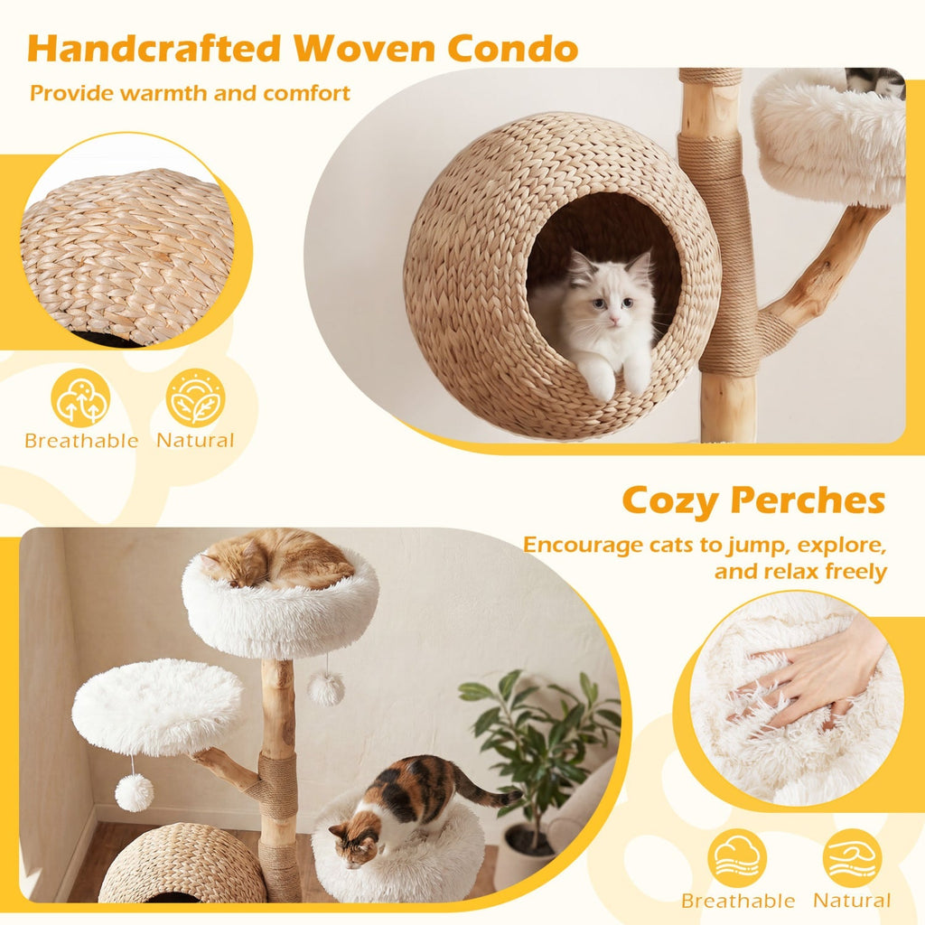 5-Tier Wooden Cat Tree with Woven Condo Plush Perches Jute Posts & Balls | Purrfect Pet Kingdom