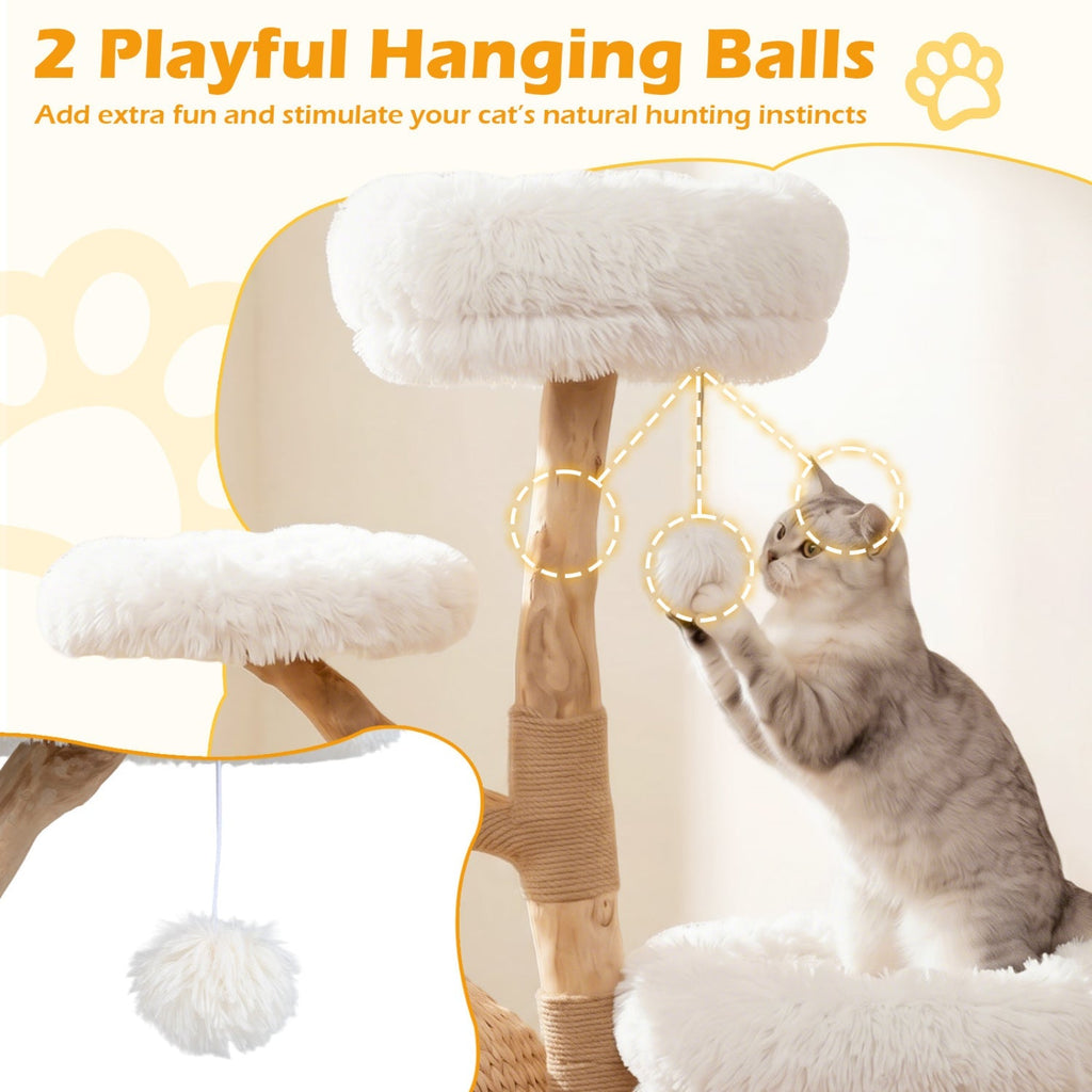 5-Tier Wooden Cat Tree with Woven Condo Plush Perches Jute Posts & Balls | Purrfect Pet Kingdom